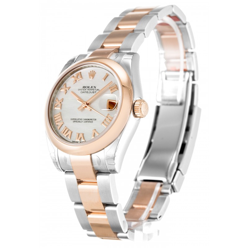 White Mother-Of-Pearl Dials Rolex Mid-Size Datejust 178241 Fake Watches With 31 MM Steel & Rose Gold Cases