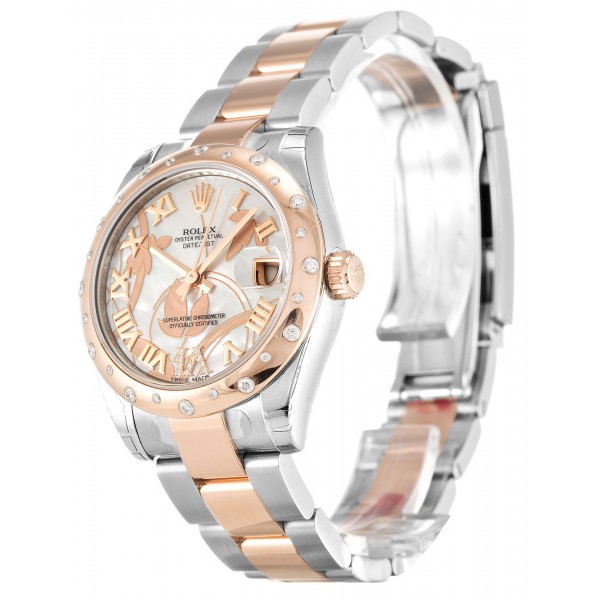 31 MM White Mother-Of-Pearl Dials Rolex Datejust Lady 178341 Replica Watches With Rose Gold & Steel Cases For Women