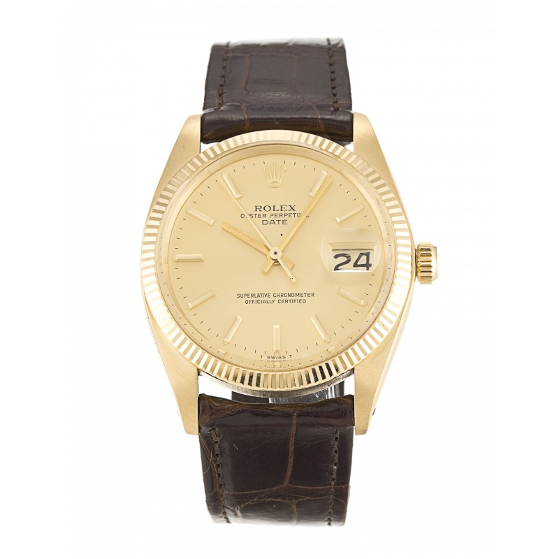 Champagne Dials Rolex Oyster Perpetual Date 1503 Fake Watches With 33 MM Gold Cases Online