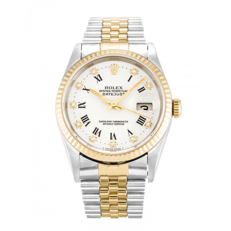 White Dials Rolex Datejust 16233 Replica Watches With 36 MM Steel & Gold Cases For Men