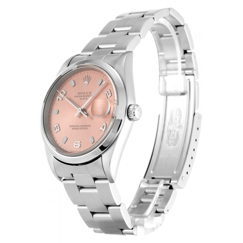 Salmon Dials Rolex Oyster Perpetual Date 15200 Replica Watches WIth 34 MM Steel Cases For Sale