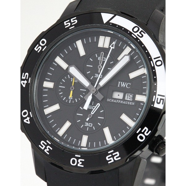 Black Dials IWC Aquatimer IW376705 Replica Watches With 44 MM Black PVD Steel Cases For Men