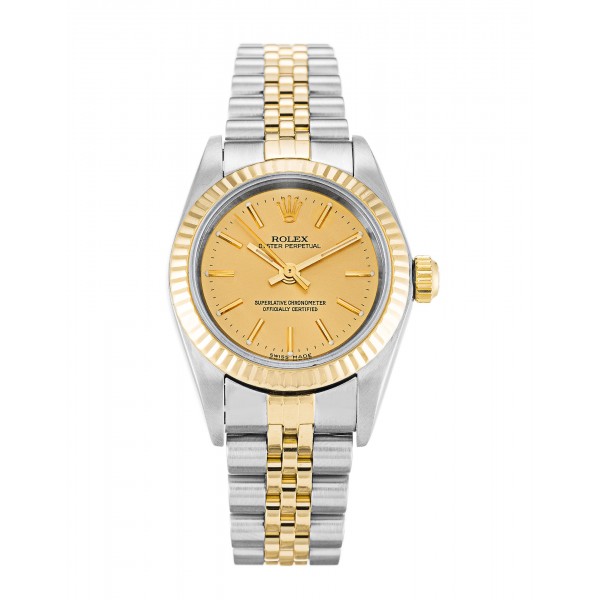 Champagne Dials Rolex Oyster Perpetual 76193 Replica Watches With 24 MM Steel & Gold Cases For Women