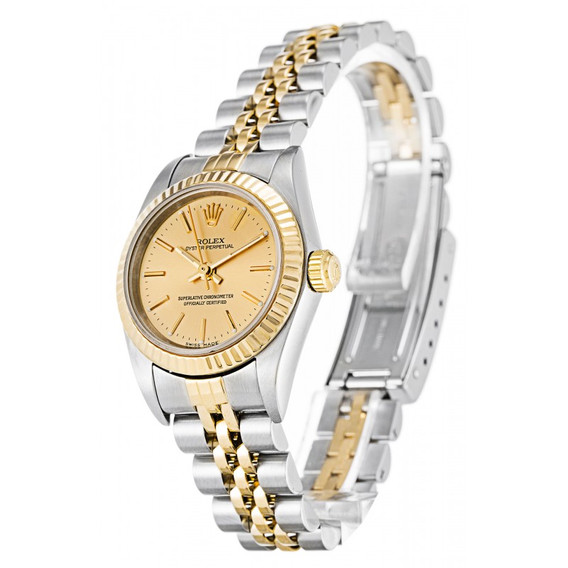 Champagne Dials Rolex Oyster Perpetual 76193 Replica Watches With 24 MM Steel & Gold Cases For Women