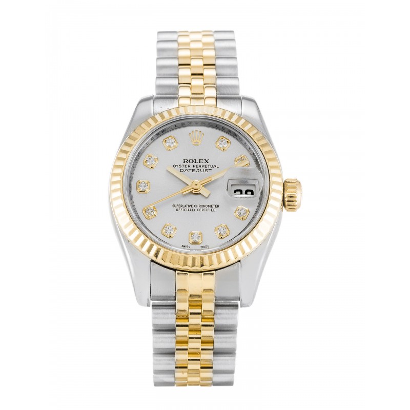 26 MM Silver Dials Rolex Datejust 179173 Women Replica Watches With Steel & Gold Cases