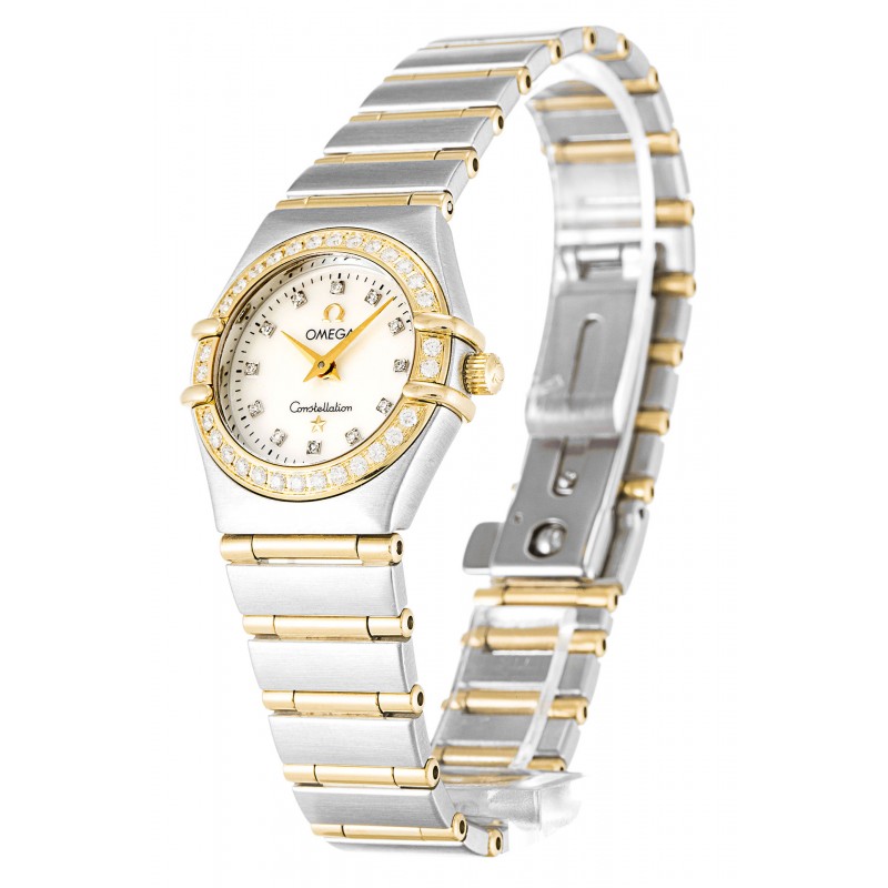 White Mother-Of-Pearl Dials Omega Constellation Mini 1267.75.00 Fake Watches With 22.5 MM Steel & Gold Cases For Women