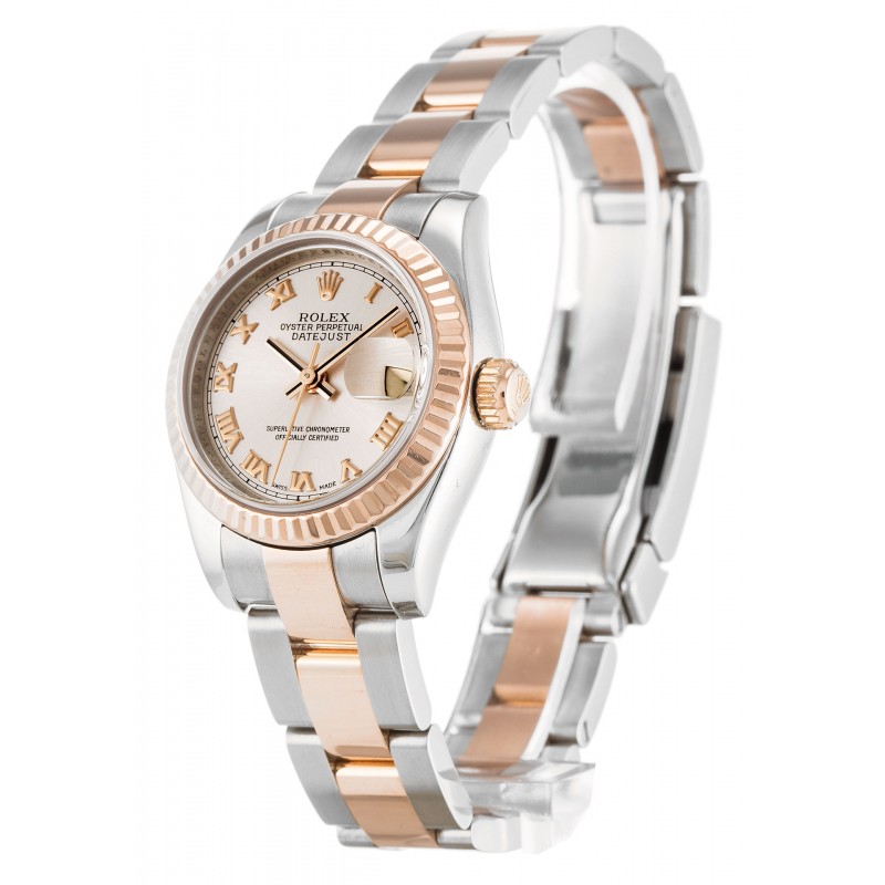 26 MM Rose Dials Rolex Datejust Lady 179171 Replica Watches With Steel & Rose Gold Cases For Women