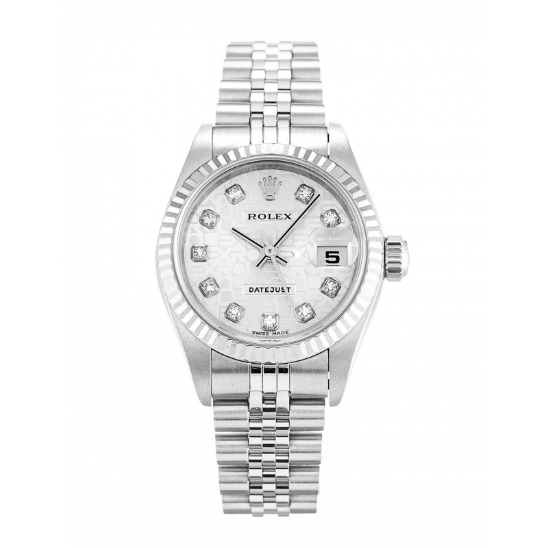 Silver Dials Rolex Datejust Lady 79174 Fake Watches With 26 MM Steel Cases For Women