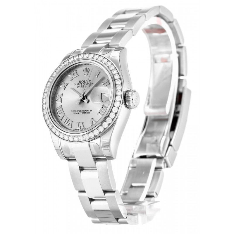 Silver Dials Rolex Datejust Lady 179384 Fake Watches With 26 MM Steel Cases For Women