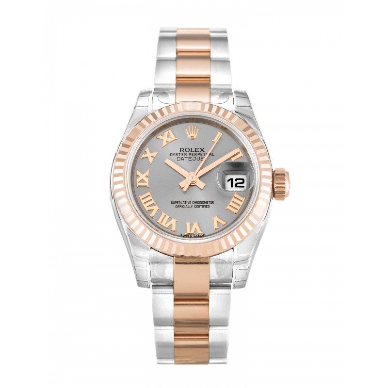 Rhodium Dials Rolex Datejust Lady 179171 Replica Watches With 26 MM Steel & Rose Gold Cases