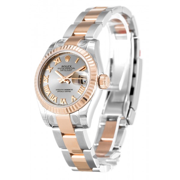 Rhodium Dials Rolex Datejust Lady 179171 Replica Watches With 26 MM Steel & Rose Gold Cases