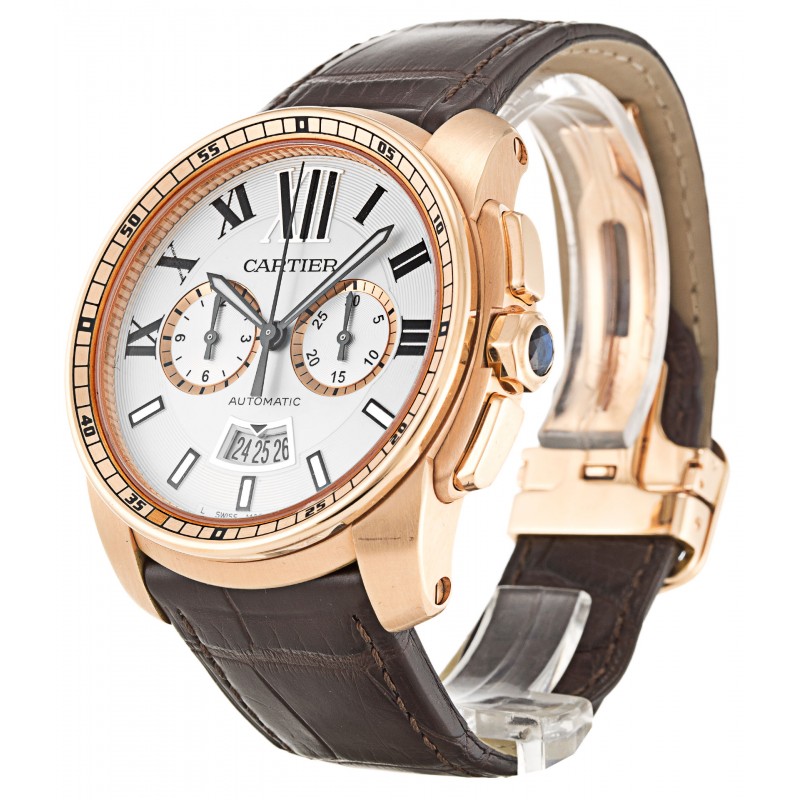 Silver Dials Cartier Calibre de Cartier W7100044 Replica Watches With 42 MM Rose Gold Cases