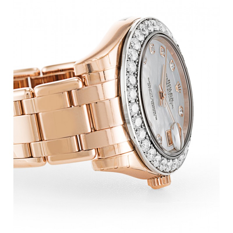 White Mother-Of-Pearl Dials Rolex Pearlmaster 81285 Fake Watches With 34 MM Rose Gold Cases
