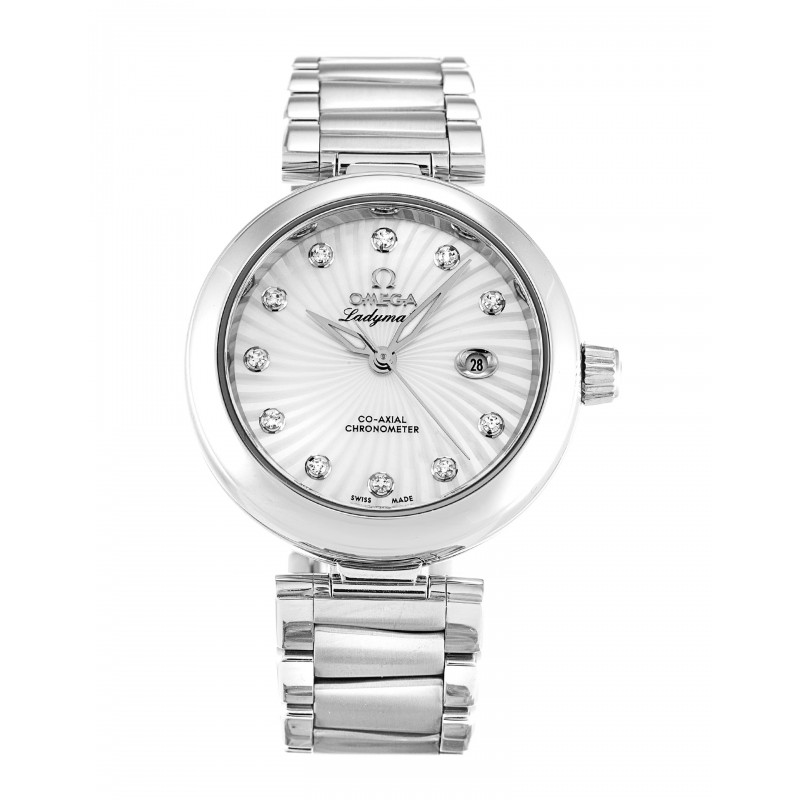 White Mother-Of-Pearl Dials Omega De Ville Ladymatic 425.30.34.20.55.001 Fake Watches With 34 MM Steel Cases For Women