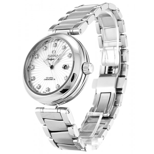 White Mother-Of-Pearl Dials Omega De Ville Ladymatic 425.30.34.20.55.001 Fake Watches With 34 MM Steel Cases For Women