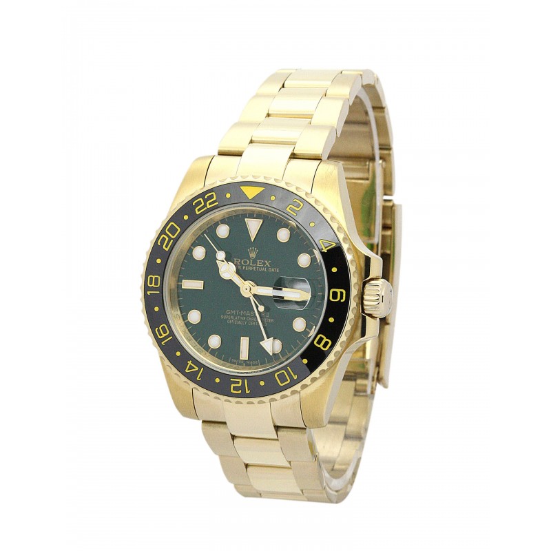 40 MM Green Dials Rolex GMT Master II 116718 LN Replica Watches With Gold Cases For Men