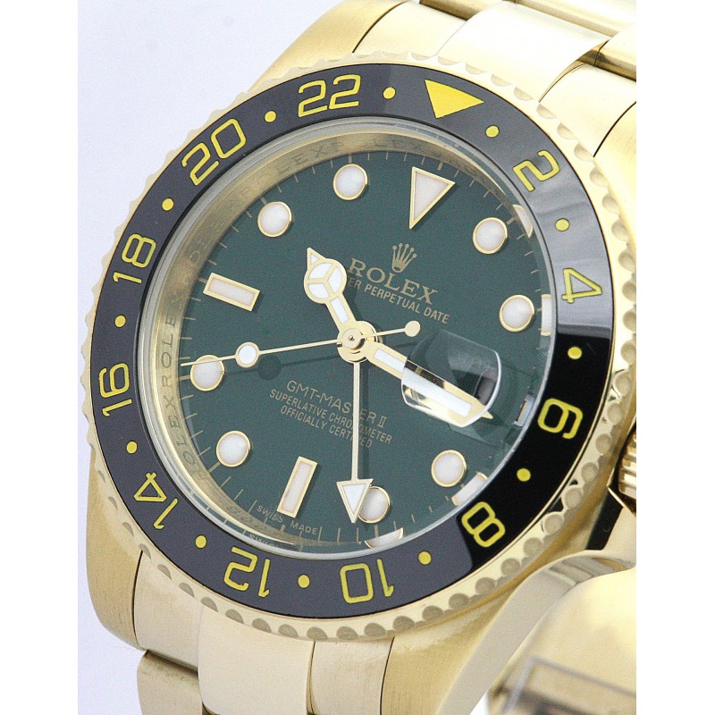 40 MM Green Dials Rolex GMT Master II 116718 LN Replica Watches With Gold Cases For Men