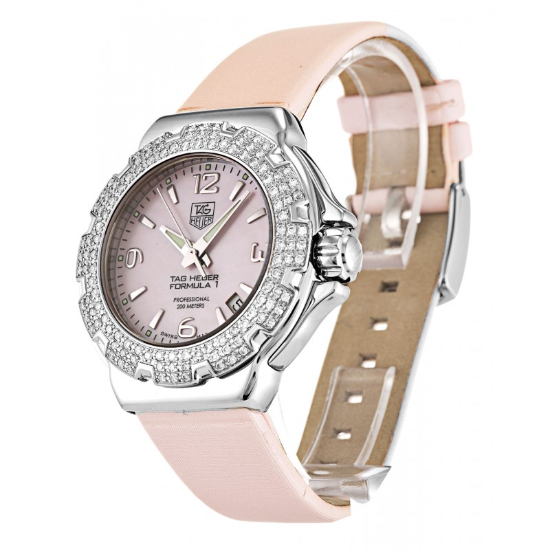 Pink Mother-Of-Pearl Dials Tag Heuer Formula 1 Sparkling WAC1216.FC6220 Replica Watches With 37 MM Steel Cases