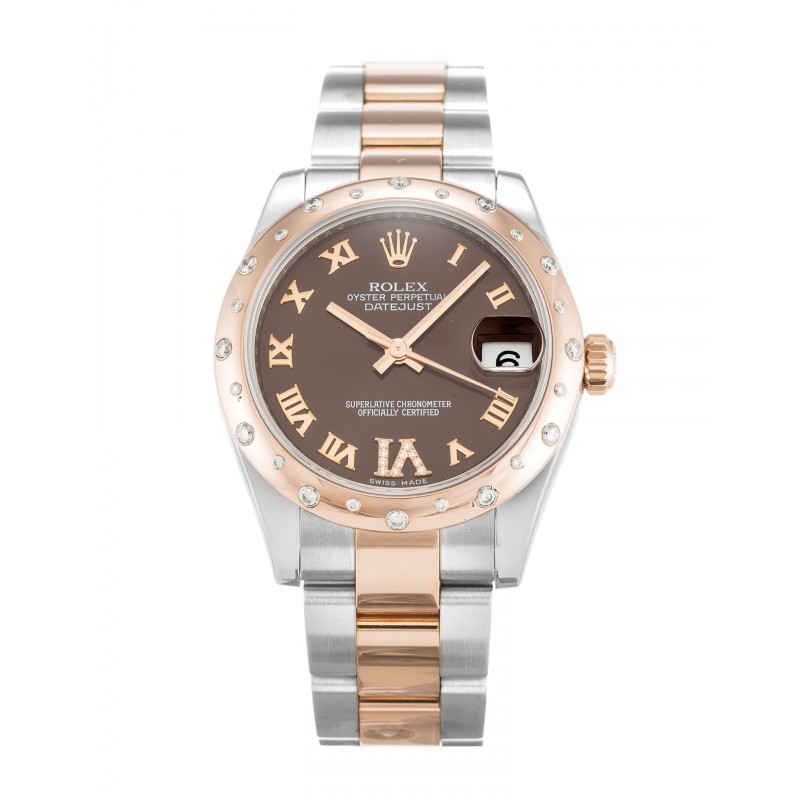 31 MM Chocolate Dials Rolex Datejust 178341 Women Fake Watches With Rose Gold & Steel Cases