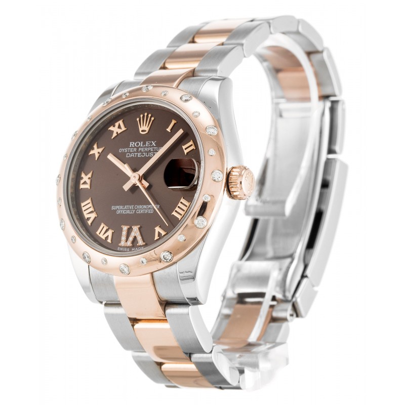 31 MM Chocolate Dials Rolex Datejust 178341 Women Fake Watches With Rose Gold & Steel Cases