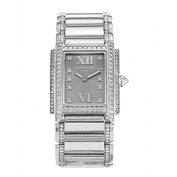 22.8 MM Grey Dials Patek Philippe Twenty-4 4908/310G Replica Watches With White Gold Cases For Women