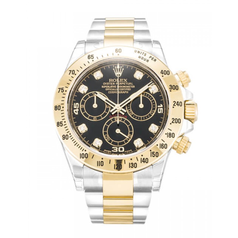 40 MM Black Dials Rolex Daytona 116523 Replica Watches With Steel & Gold Cases For Men