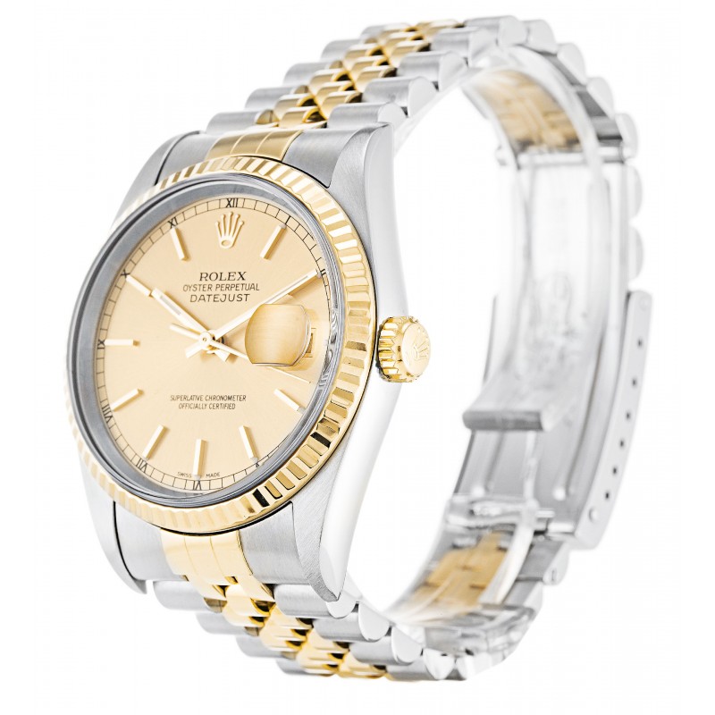 36 MM Champagne Dials Rolex Datejust 16233 Replica Watches With Steel & Gold Cases For Men