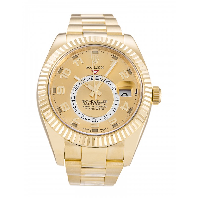 Champagne Dials Rolex Sky-Dweller 326938 Replica Watches With 42 MM Gold Cases