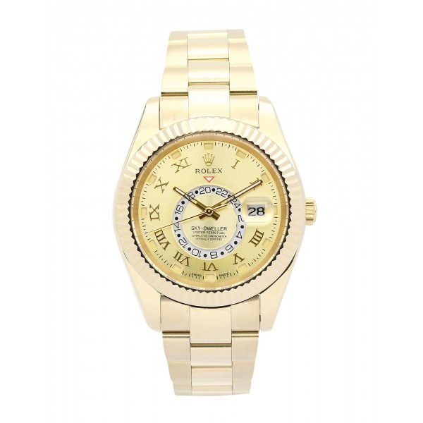 42 MM Champagne Dials Rolex Sky-Dweller 326938 Replica Watches With Gold Cases For Men