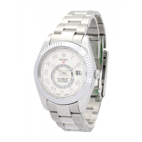 42 MM White Dials Rolex Sky-Dweller 326938 Replica Watches With White Gold Cases For Men