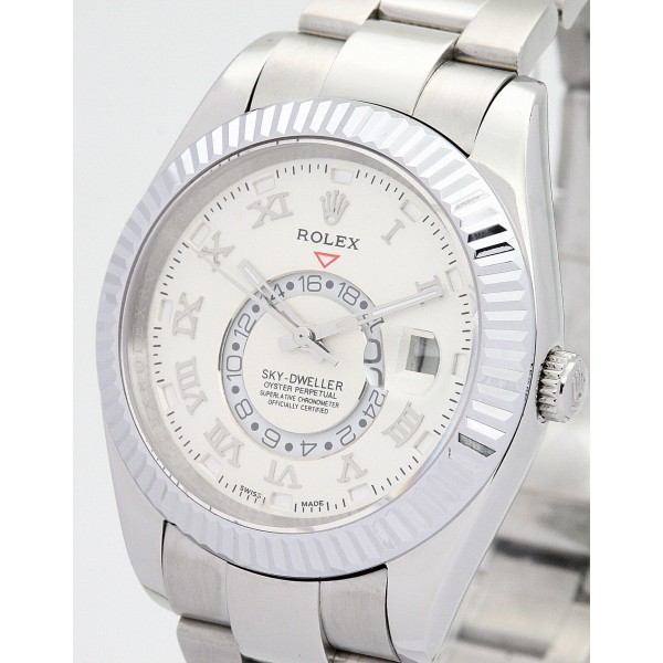 42 MM White Dials Rolex Sky-Dweller 326938 Replica Watches With White Gold Cases For Men