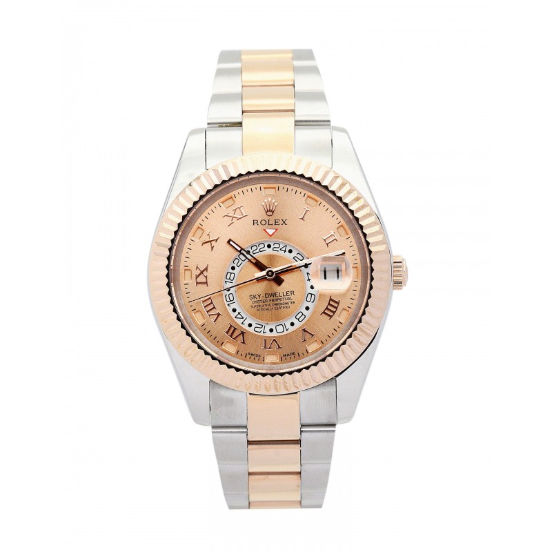 42 MM Champagne Dials Rolex Sky-Dweller 326938 Men Replica Watches With Rose Gold Cases For Men