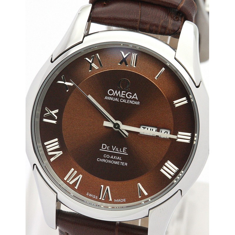 41 MM Brown Dials Omega De Ville Hour Vision Replica Watches With Steel Cases For Men