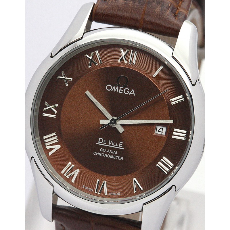 41 MM Brown Dials Omega De Ville Hour Vision Replica Watches With Steel Cases For Men