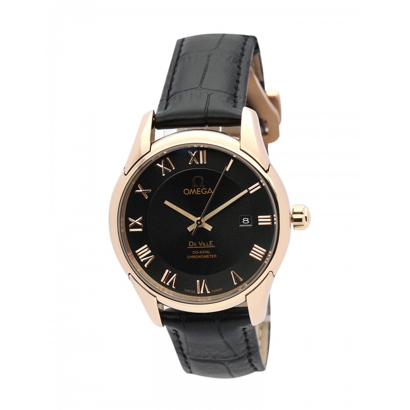 41 MM Black Dials Omega De Ville Hour Vision Fake Watches With Rose Gold Cases For Men
