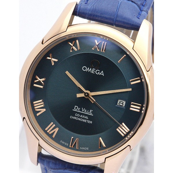 41 MM Green Dials Omega De Ville Hour Vision Men Replica Watches With Rose Gold Cases For Men