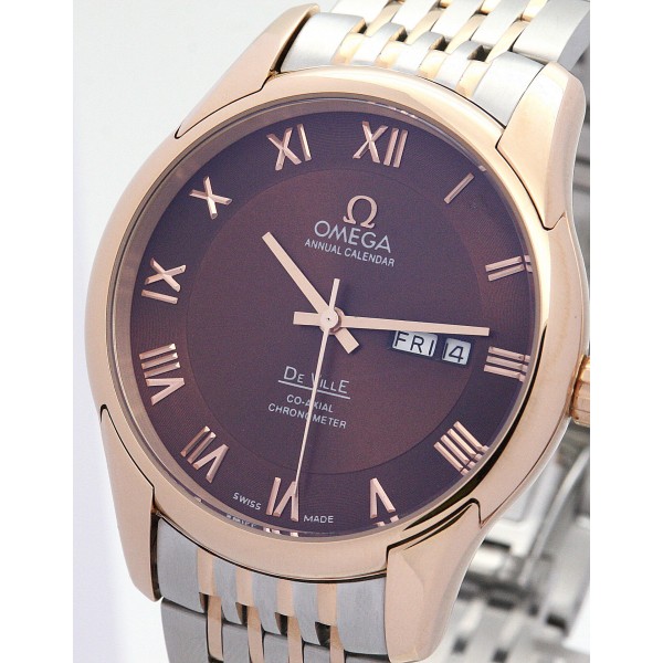 Brown Dials Omega De Ville Hour Vision Men Replica Watches WIth 41 MM Rose Gold Cases