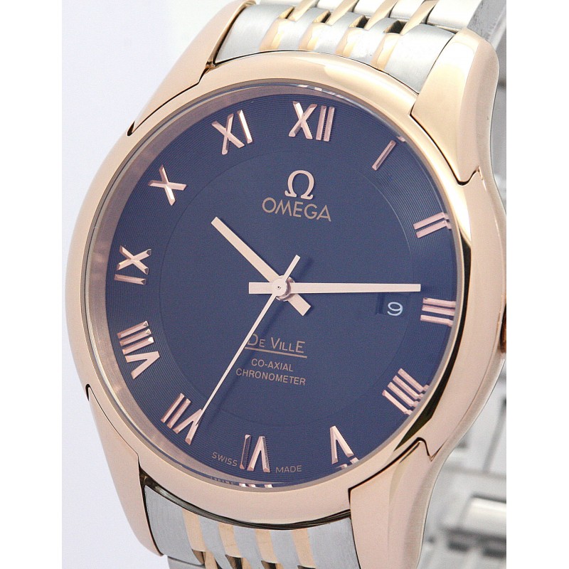 41 MM Black Dials Omega De Ville Hour Vision Replica Watches With Rose Gold Cases For Men