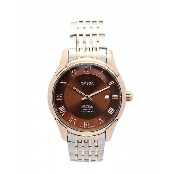 41 MM Brown Dials Omega De Ville Hour Vision Replica Watches With Rose Gold Cases For Men