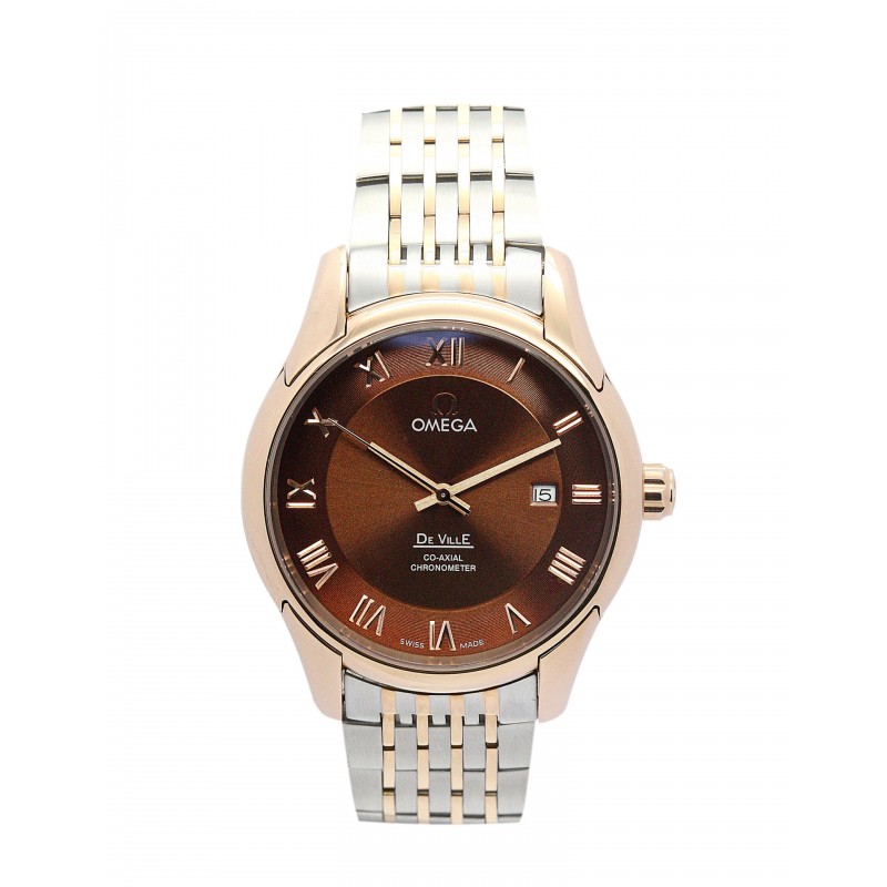 41 MM Brown Dials Omega De Ville Hour Vision Replica Watches With Rose Gold Cases For Men