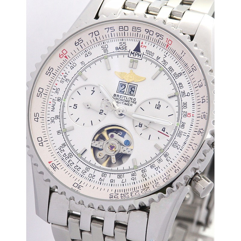 46 MM White Dials Breitling Navitimer World A24322 Replica Watches With Steel Cases For Men