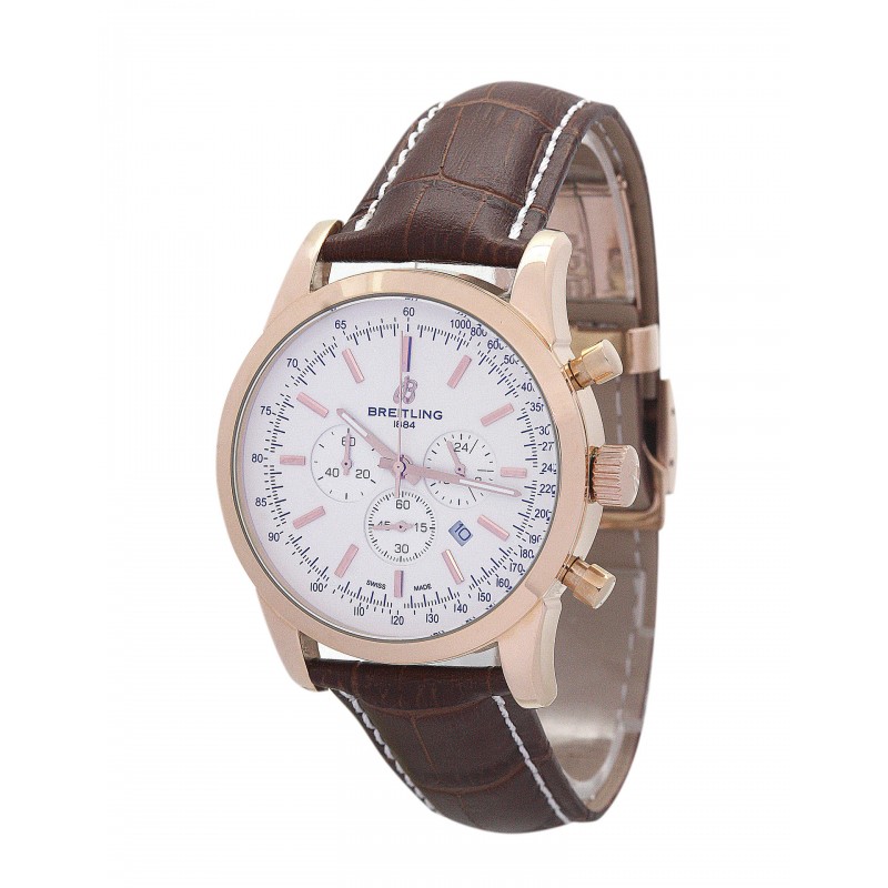 43 MM White Dials Breitling Transocean Chronograph RB0152 Fake Watches With Rose Gold Cases For Men