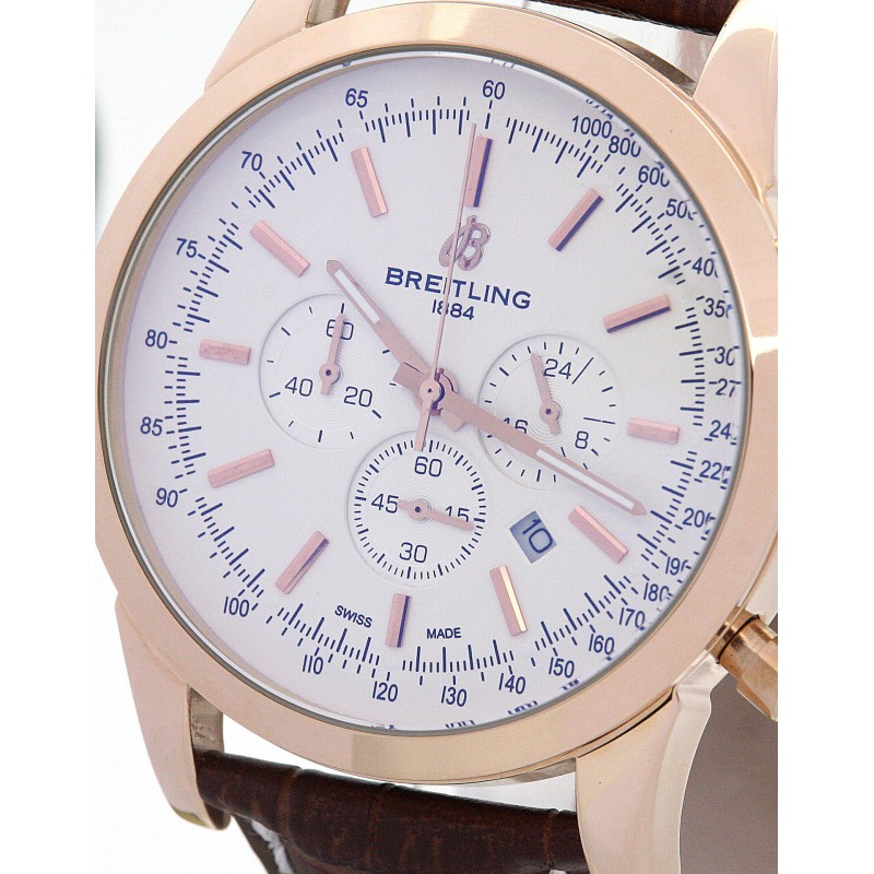 43 MM White Dials Breitling Transocean Chronograph RB0152 Fake Watches With Rose Gold Cases For Men
