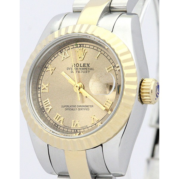 26 MM Gold Dials Rolex Datejust Lady Replica Watches With Steel & Gold Cases For Women