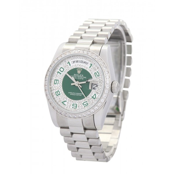 Green And Silver Dials Rolex Day-Date Fake Watches With 36 MM Steel Cases For Women